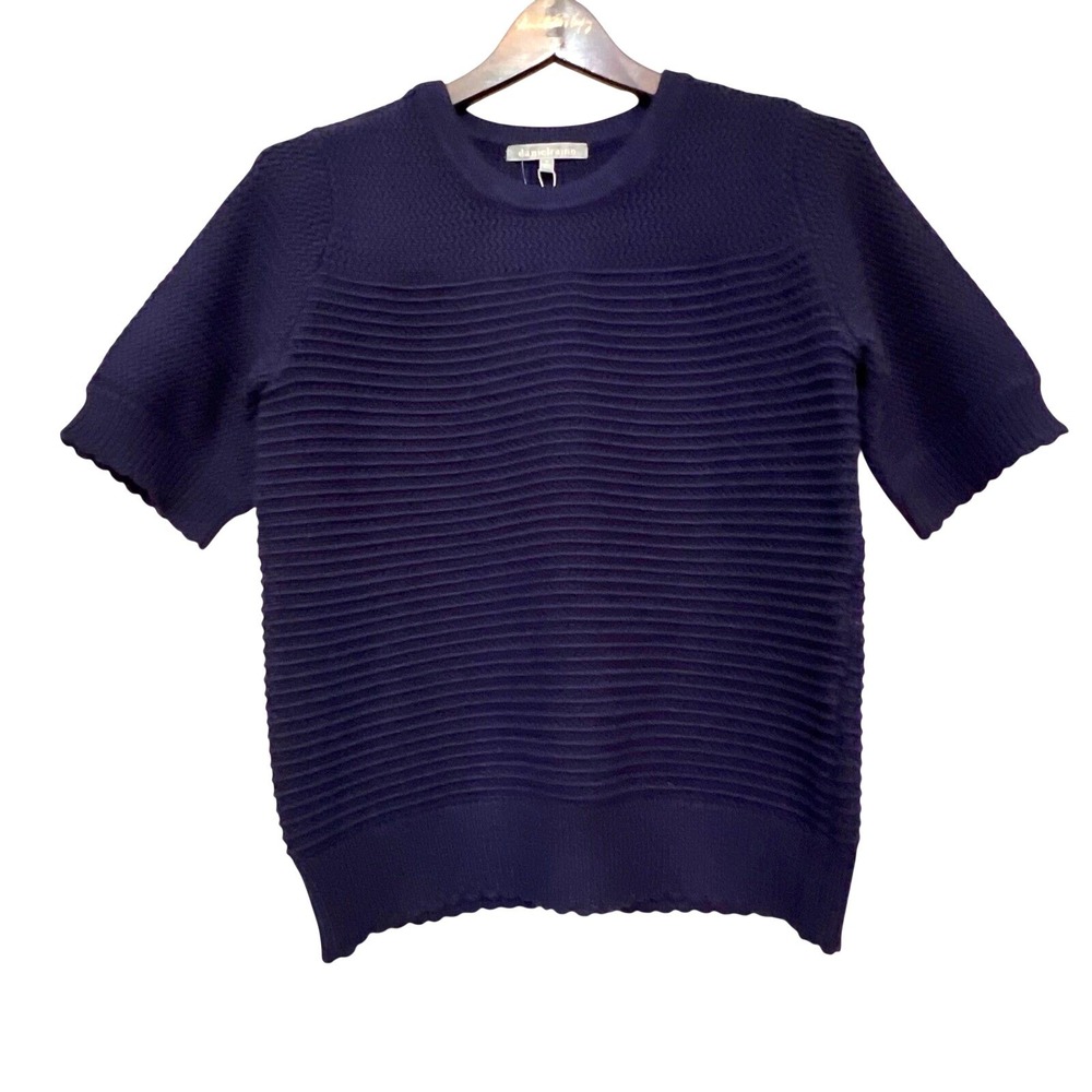 NWT Daniel Rainn‎ Maxy Textured Cable Knit Short Sleeve Sweater Navy Women's M